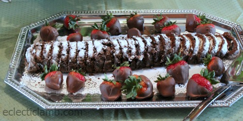 Chocolate Roll Cake with Choco Strawberries